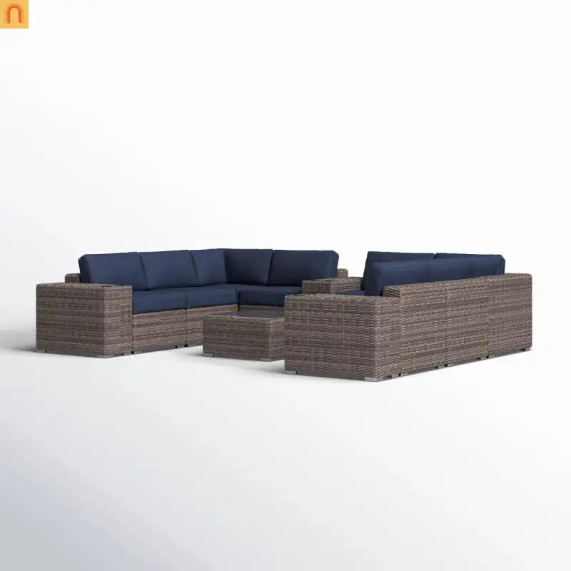 Outdoor Sectional Set Wicker Gray 12-Piece Sunbrella Seats 6