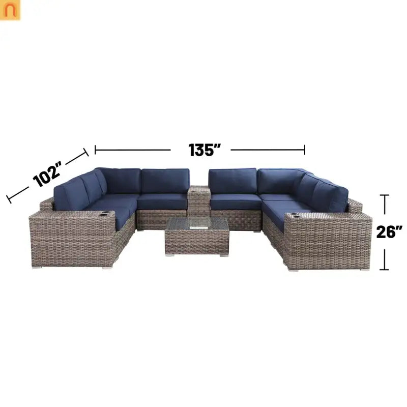 Outdoor Sectional Set Wicker Gray 12-Piece Sunbrella Seats 6