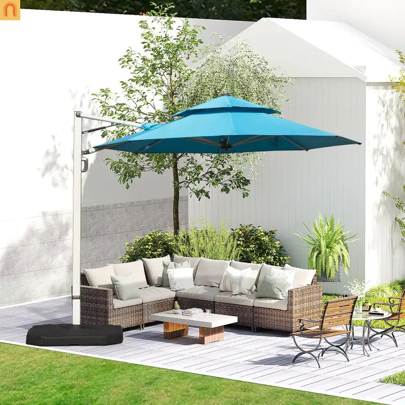Patio Umbrella Cantilever Lake Blue 9.7ft Round UPF50 Tilt Aluminum