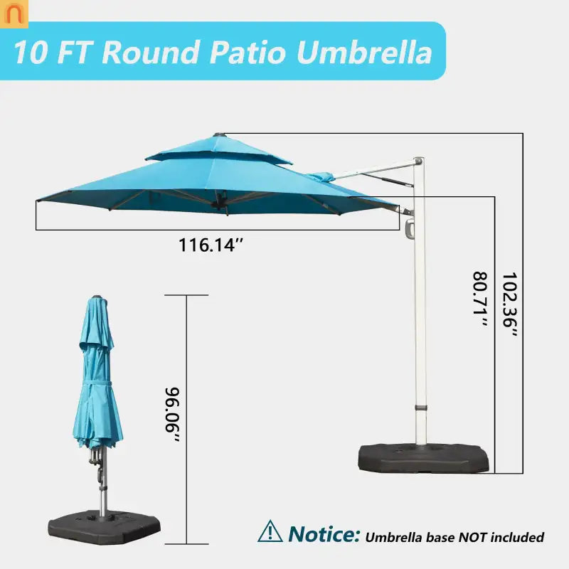Patio Umbrella Cantilever Lake Blue 9.7ft Round UPF50 Tilt Aluminum