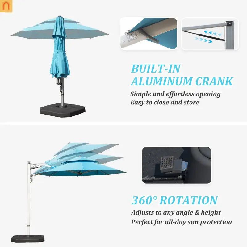 Patio Umbrella Cantilever Lake Blue 9.7ft Round UPF50 Tilt Aluminum