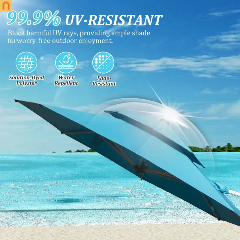 Patio Umbrella Cantilever Lake Blue 9.7ft Round UPF50 Tilt Aluminum