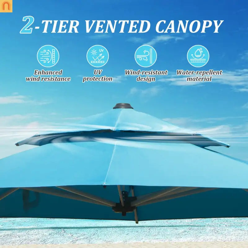 Patio Umbrella Cantilever Lake Blue 9.7ft Round UPF50 Tilt Aluminum