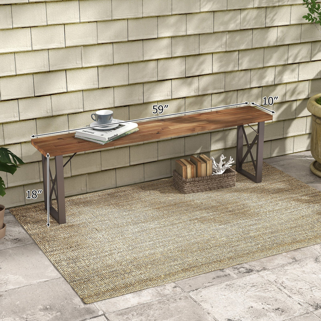 Outdoor Picnic Bench Set Solid Acacia Wood Patio Rectangular Benches