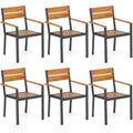 Outside Patio Dining Chair set of 6 with Acacia Armrest for Backyard Garden