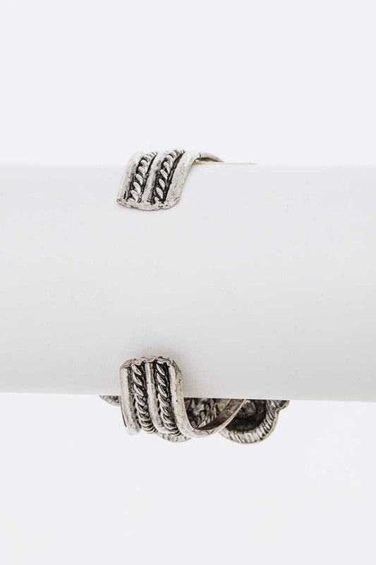 Oversize Stone Flower Open Bangle Boho Statement Cuff