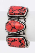 Oversize Stone Western Open Bangle Bracelet Twisted Silver