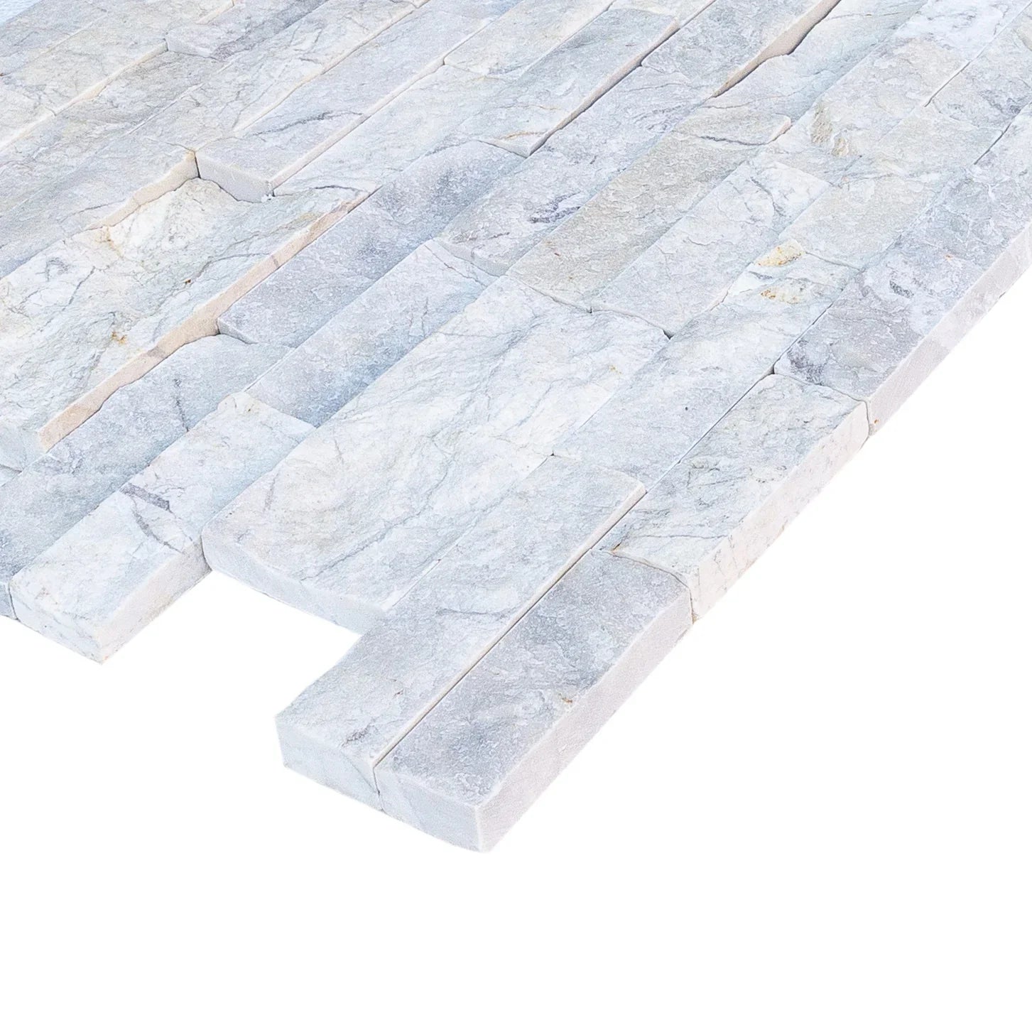 White Dolomite Natural Marble Ledger Wall Tile 6x24 Split-face