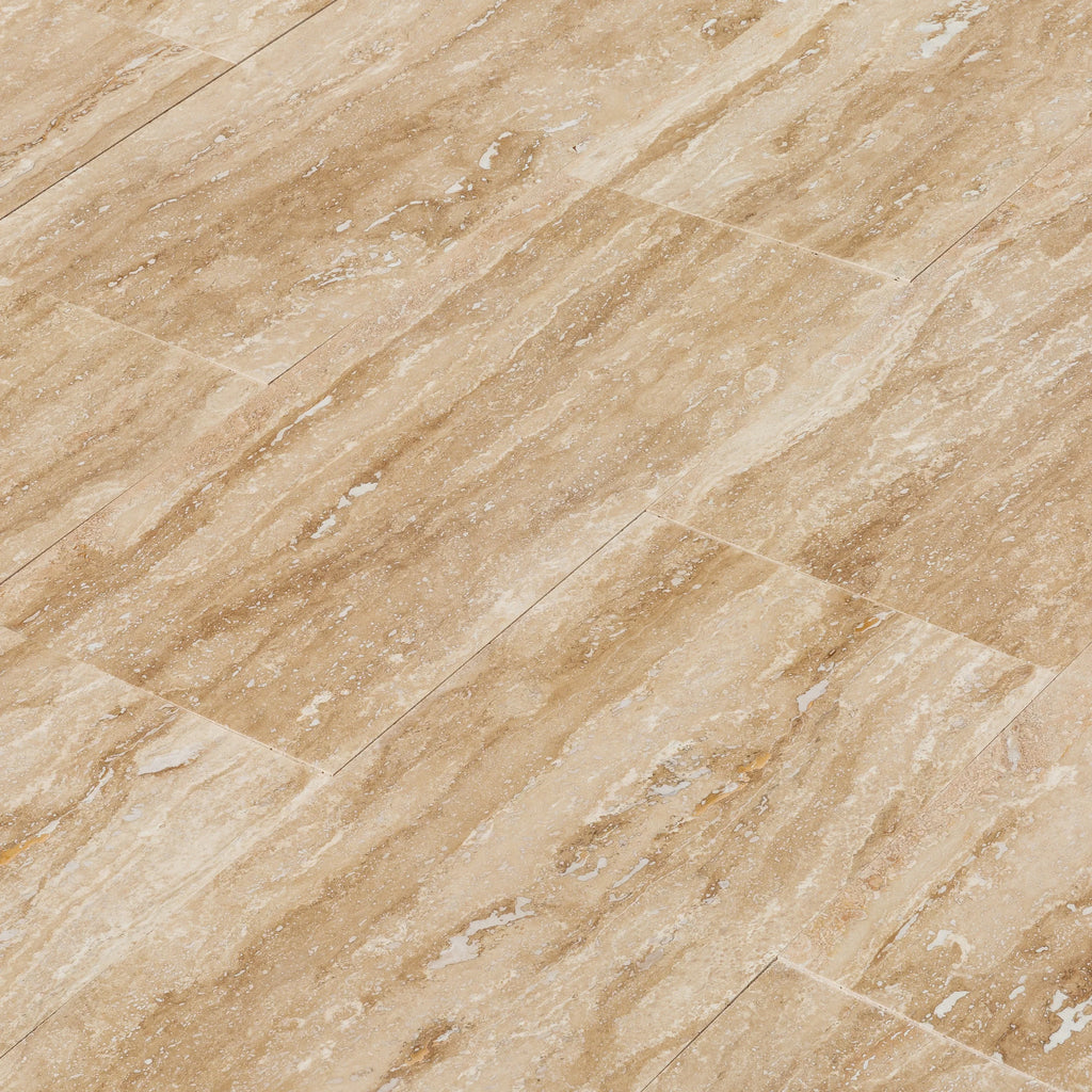 Patara Vein-Cut Travertine Floor and Wall Tile Brushed Finish