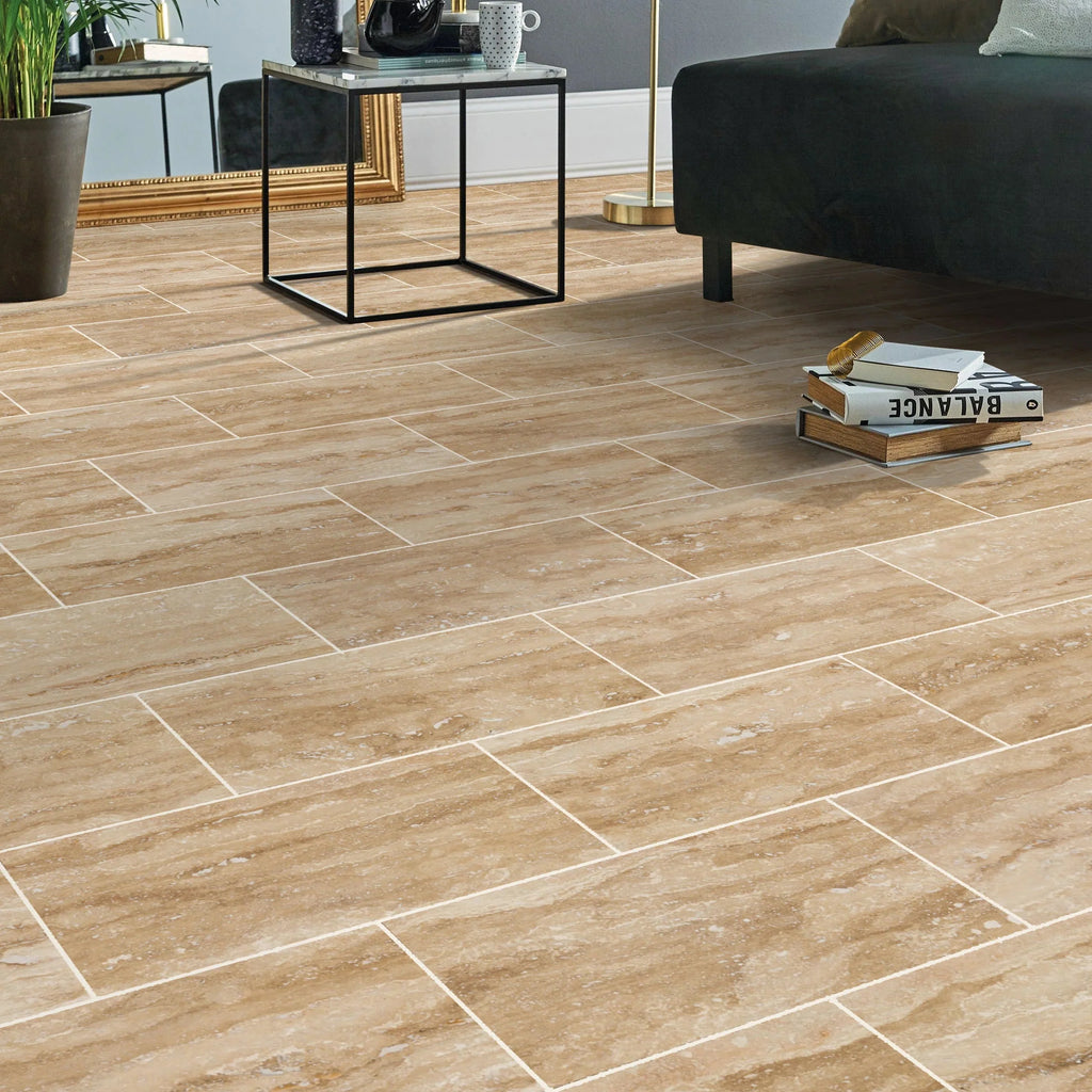 Patara Vein-Cut Travertine Floor and Wall Tile Brushed Finish