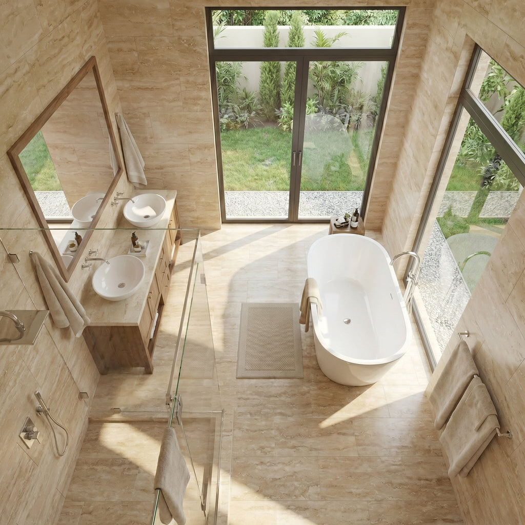 Patara Vein-Cut Travertine Floor and Wall Tile Brushed Finish