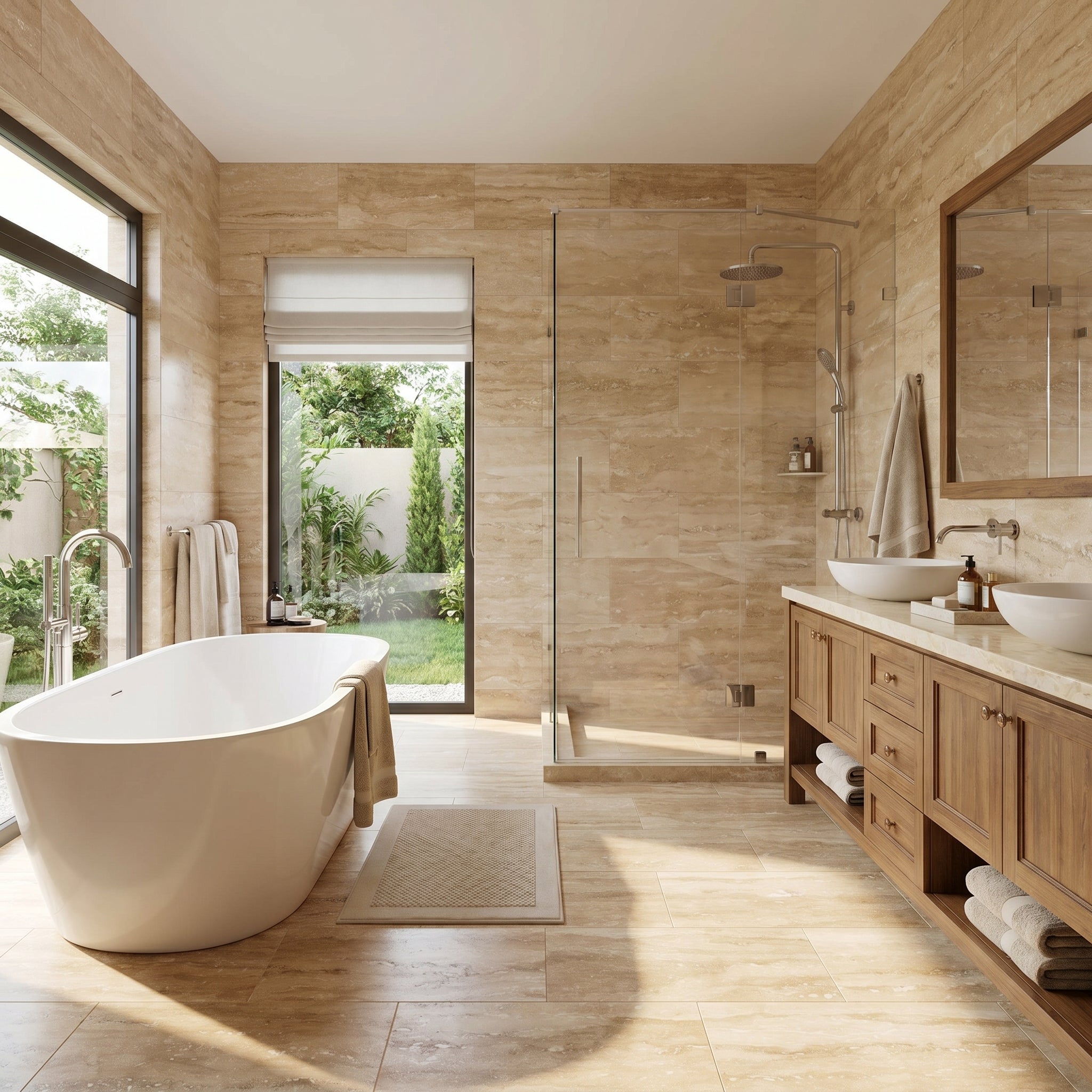 Patara Vein-Cut Travertine Floor and Wall Tile Brushed Finish