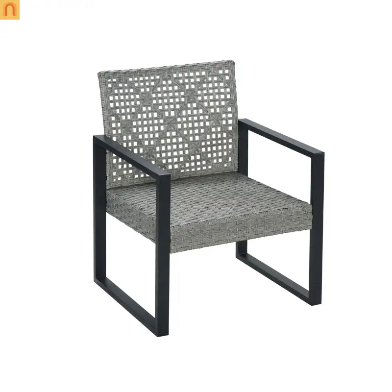 Outdoor Sectional Set PE Rattan Gray Acacia Blue Cushions 4 Piece