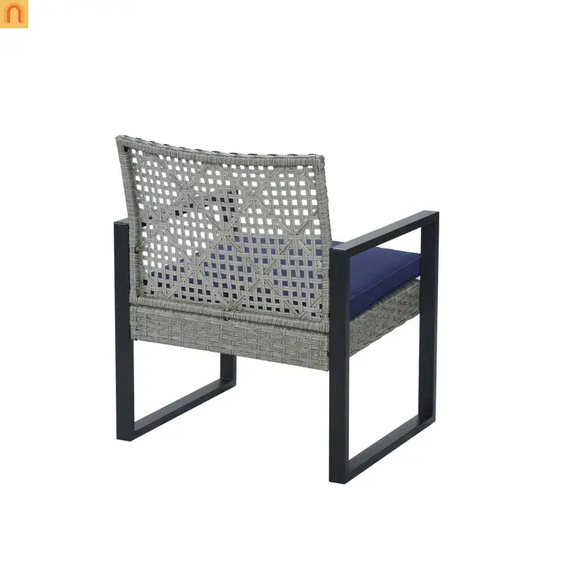 Outdoor Sectional Set PE Rattan Gray Acacia Blue Cushions 4 Piece