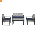 Outdoor Sectional Set PE Rattan Gray Acacia Blue Cushions 4 Piece