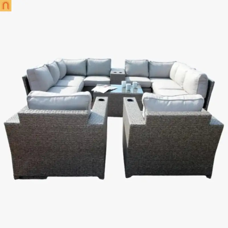 Outdoor Patio Set Wicker Gray Mix 12-Piece Seats 8 No Assembly