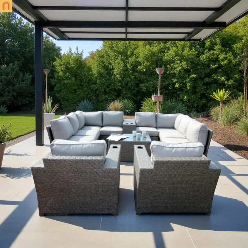 Outdoor Patio Set Wicker Gray Mix 12-Piece Seats 8 No Assembly