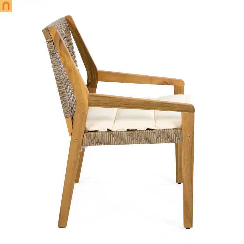 Outdoor Dining Set Acacia Wood Wicker Teak Cream Cushions Stackable
