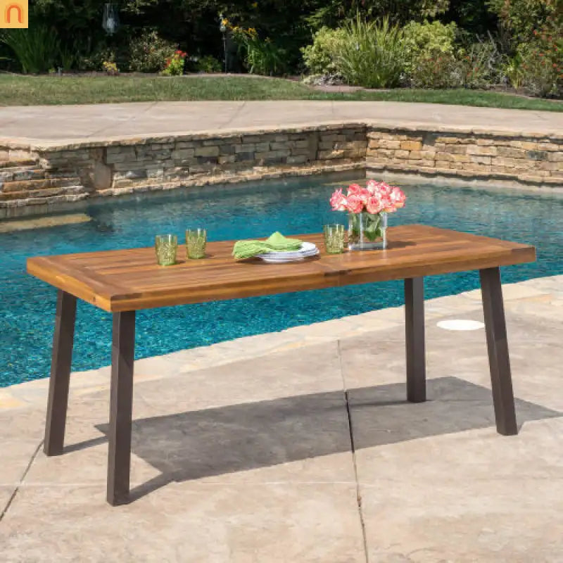 Outdoor Dining Set Acacia Wood Wicker Teak Cream Cushions Stackable
