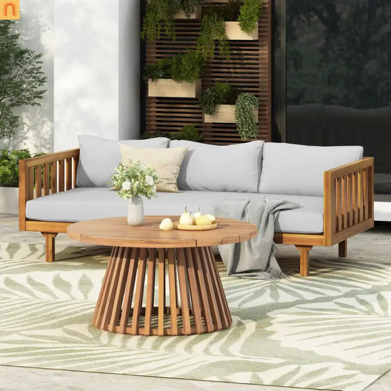 Outdoor Patio Set Acacia Wood Teak 3-Seater with Coffee Table Set
