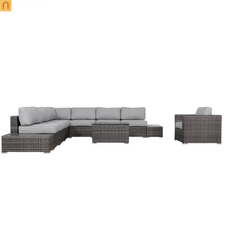 Outdoor Wicker Sectional Set 7 Person 9 Piece Brown