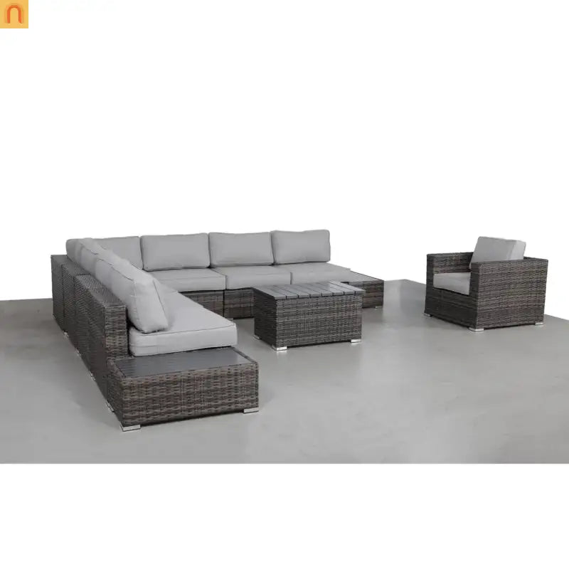 Outdoor Wicker Sectional Set 7 Person 9 Piece Brown