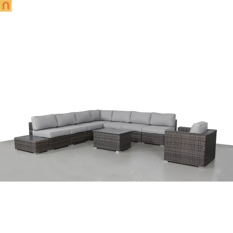 Outdoor Wicker Sectional Set 7 Person 9 Piece Brown