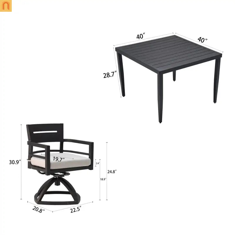 Outdoor Dining Set Aluminum Black 5 Piece 4 Swivel Rockers 40in Table