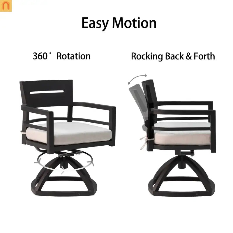 Outdoor Dining Set Aluminum Black 5 Piece 4 Swivel Rockers 40in Table