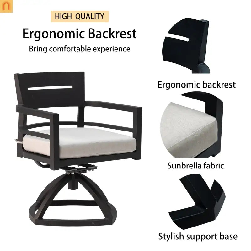 Outdoor Dining Set Aluminum Black 5 Piece 4 Swivel Rockers 40in Table