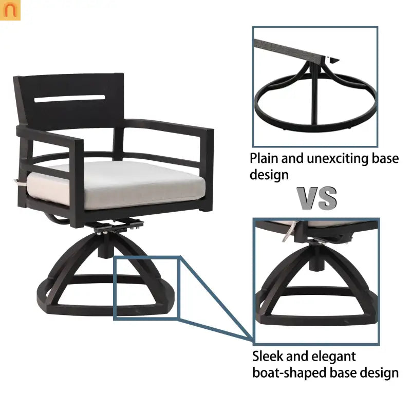 Outdoor Dining Set Aluminum Black 5 Piece 4 Swivel Rockers 40in Table