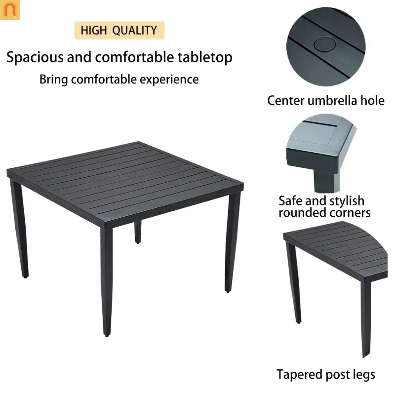 Outdoor Dining Set Aluminum Black 5 Piece 4 Swivel Rockers 40in Table