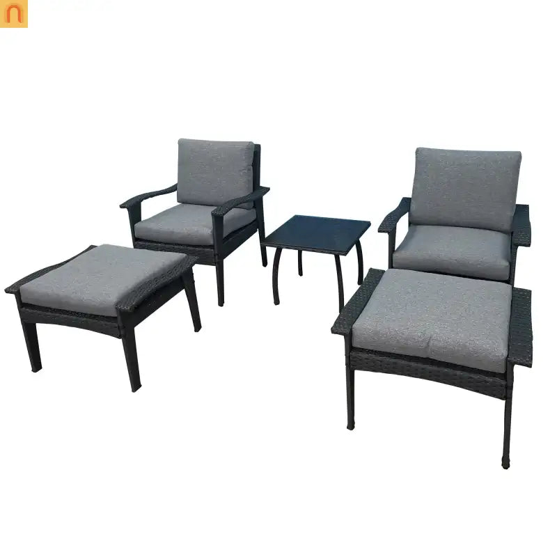 Outdoor Patio Set Rattan Gray 5-Piece Chair Ottoman Table