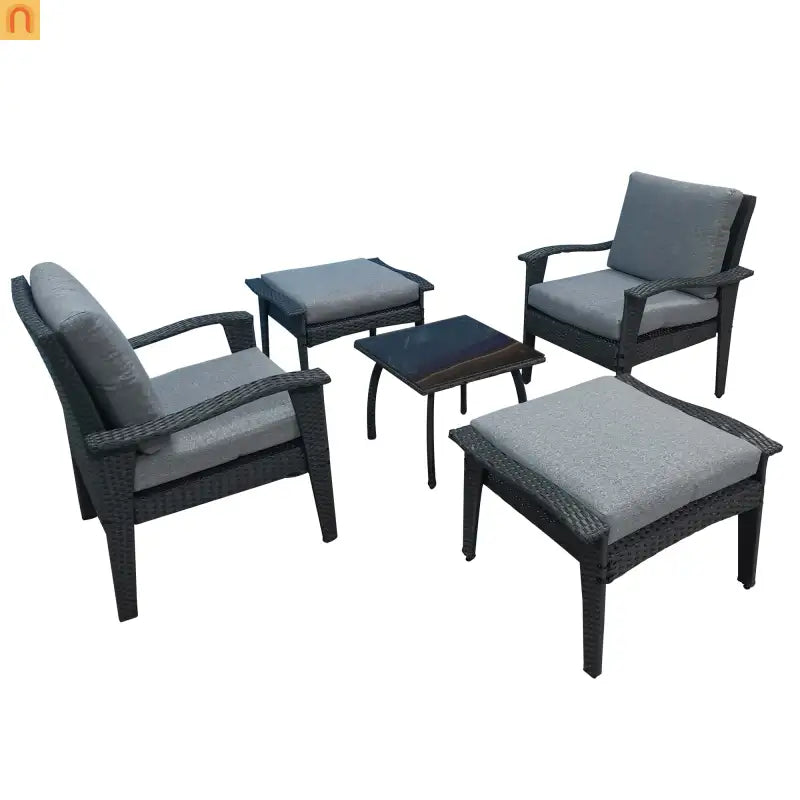 Outdoor Patio Set Rattan Gray 5-Piece Chair Ottoman Table
