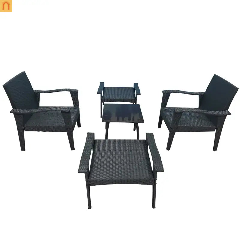 Outdoor Patio Set Rattan Gray 5-Piece Chair Ottoman Table
