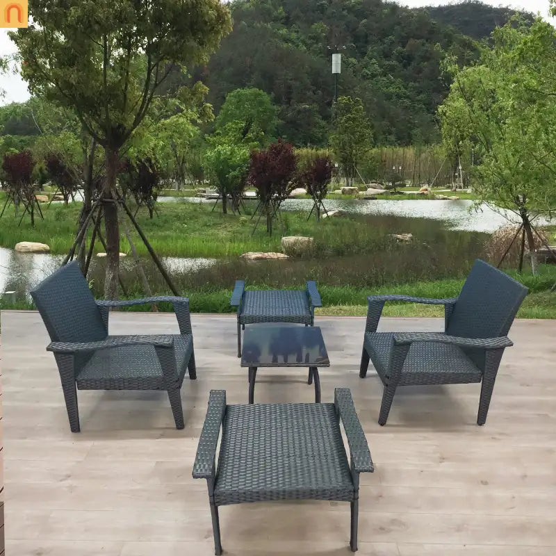 Outdoor Patio Set Rattan Gray 5-Piece Chair Ottoman Table