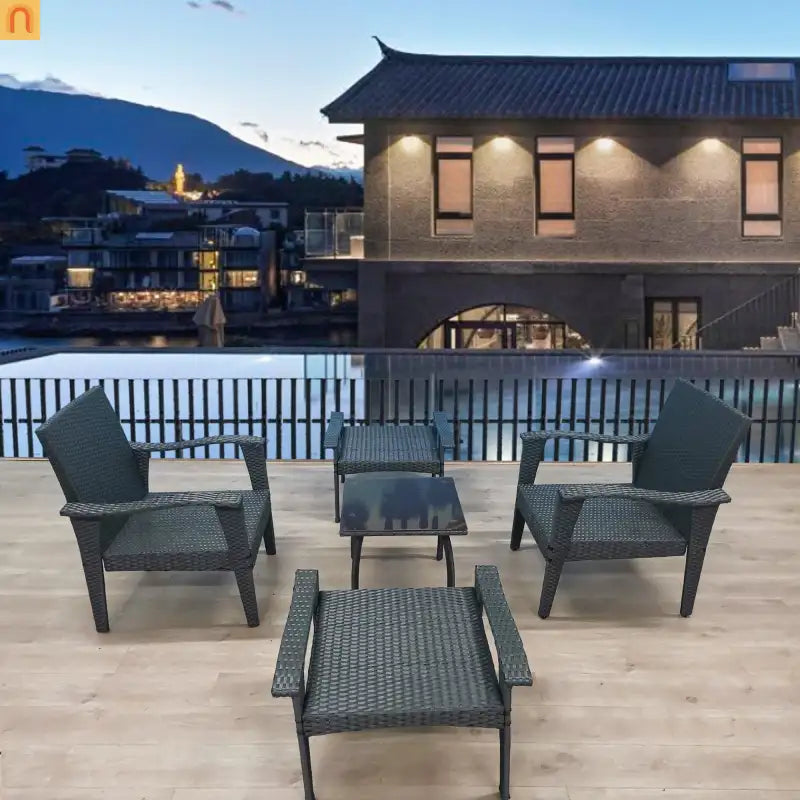 Outdoor Patio Set Rattan Gray 5-Piece Chair Ottoman Table