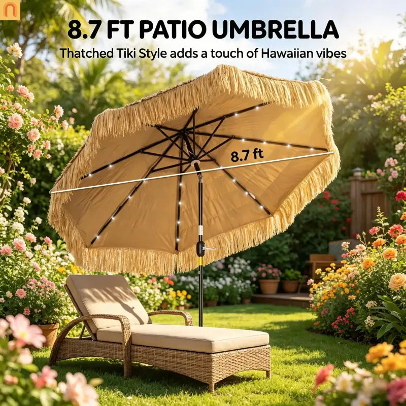 Patio Umbrella Market Straw Tassel Khaki 8.7ft Solar LED Tilt