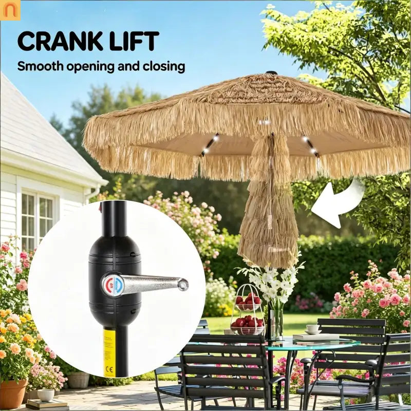 Patio Umbrella Market Straw Tassel Khaki 8.7ft Solar LED Tilt