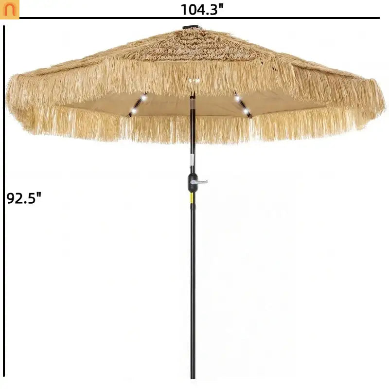 Patio Umbrella Market Straw Tassel Khaki 8.7ft Solar LED Tilt