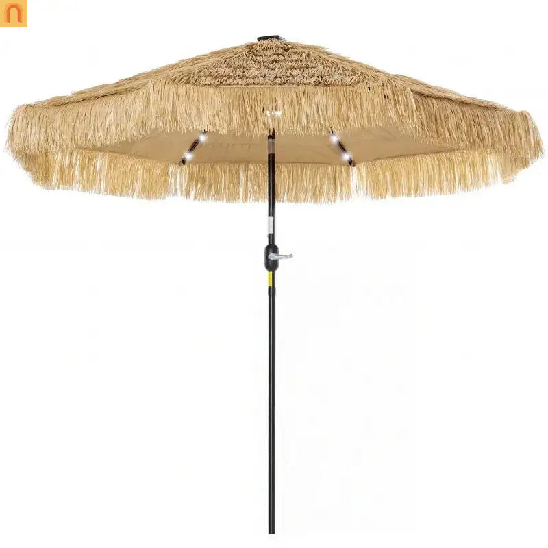 Patio Umbrella Market Straw Tassel Khaki 8.7ft Solar LED Tilt