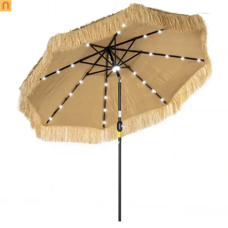 Patio Umbrella Market Straw Tassel Khaki 8.7ft Solar LED Tilt