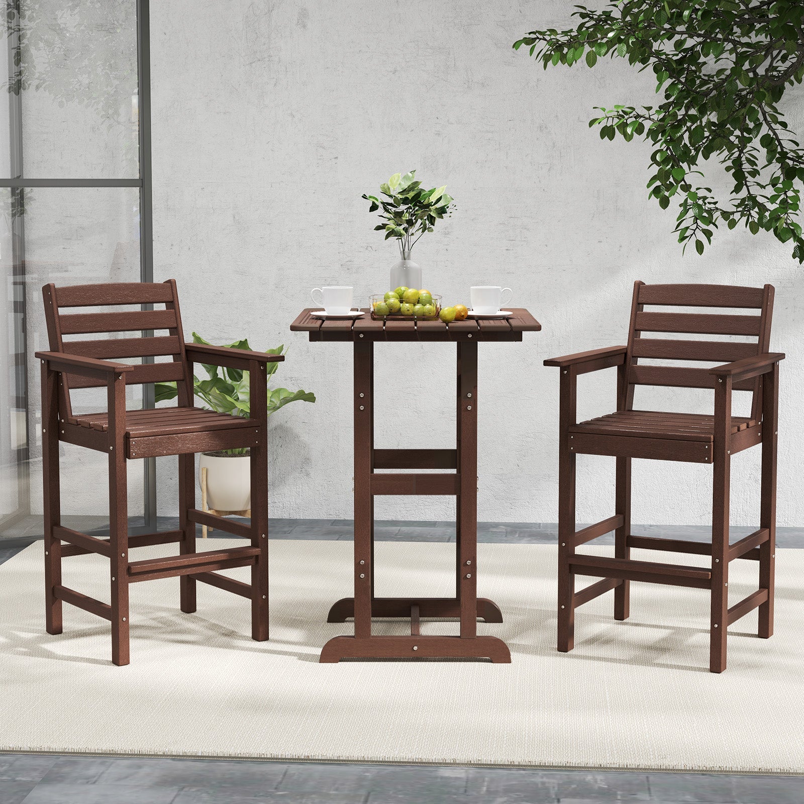 Patio HDPE Adirondack Bar Chairs Set of 2 with Wide Armrests