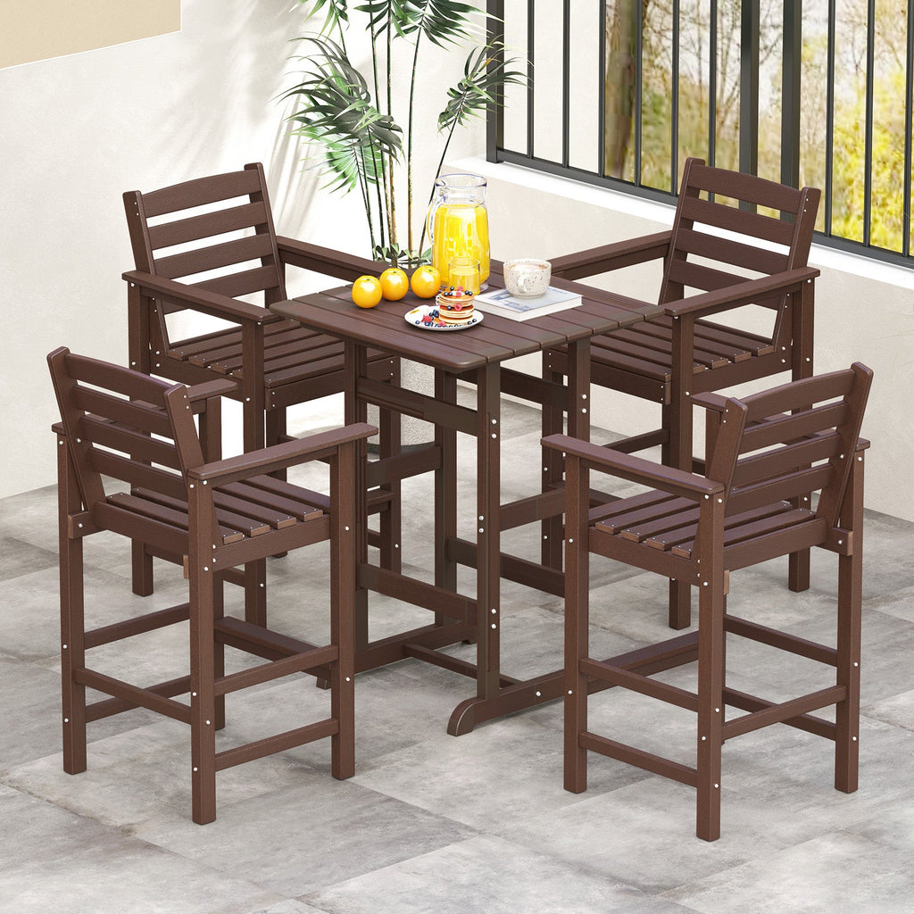 Patio HDPE Adirondack Bar Chairs Set of 2 with Wide Armrests