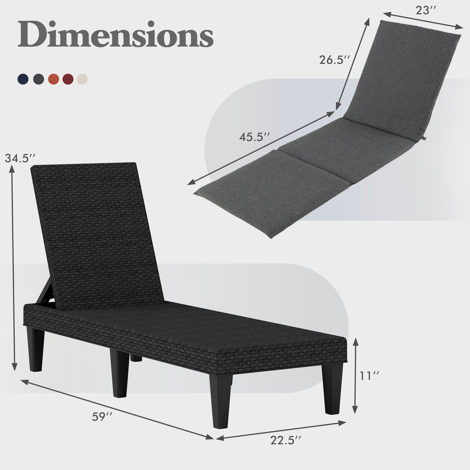 Patio Lounge Chair 3-Position Adjustable Backrest and Cushion