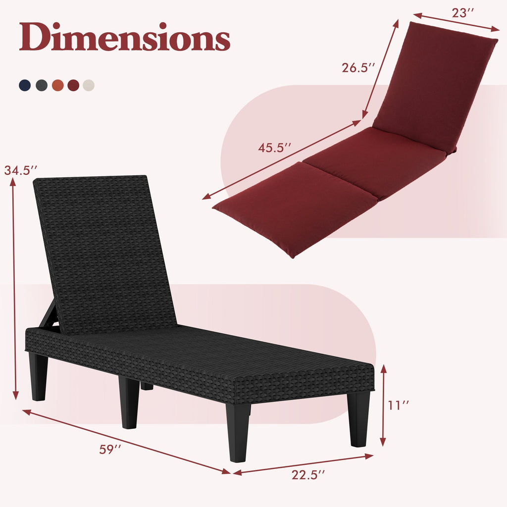 Patio Lounge Chair 3-Position Adjustable Backrest and Cushion