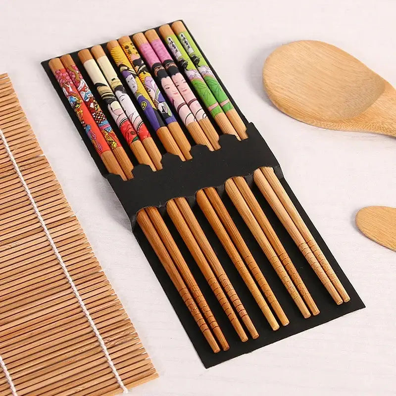 Patterned bamboo sushi maker set with knife and spoon kitchen kit