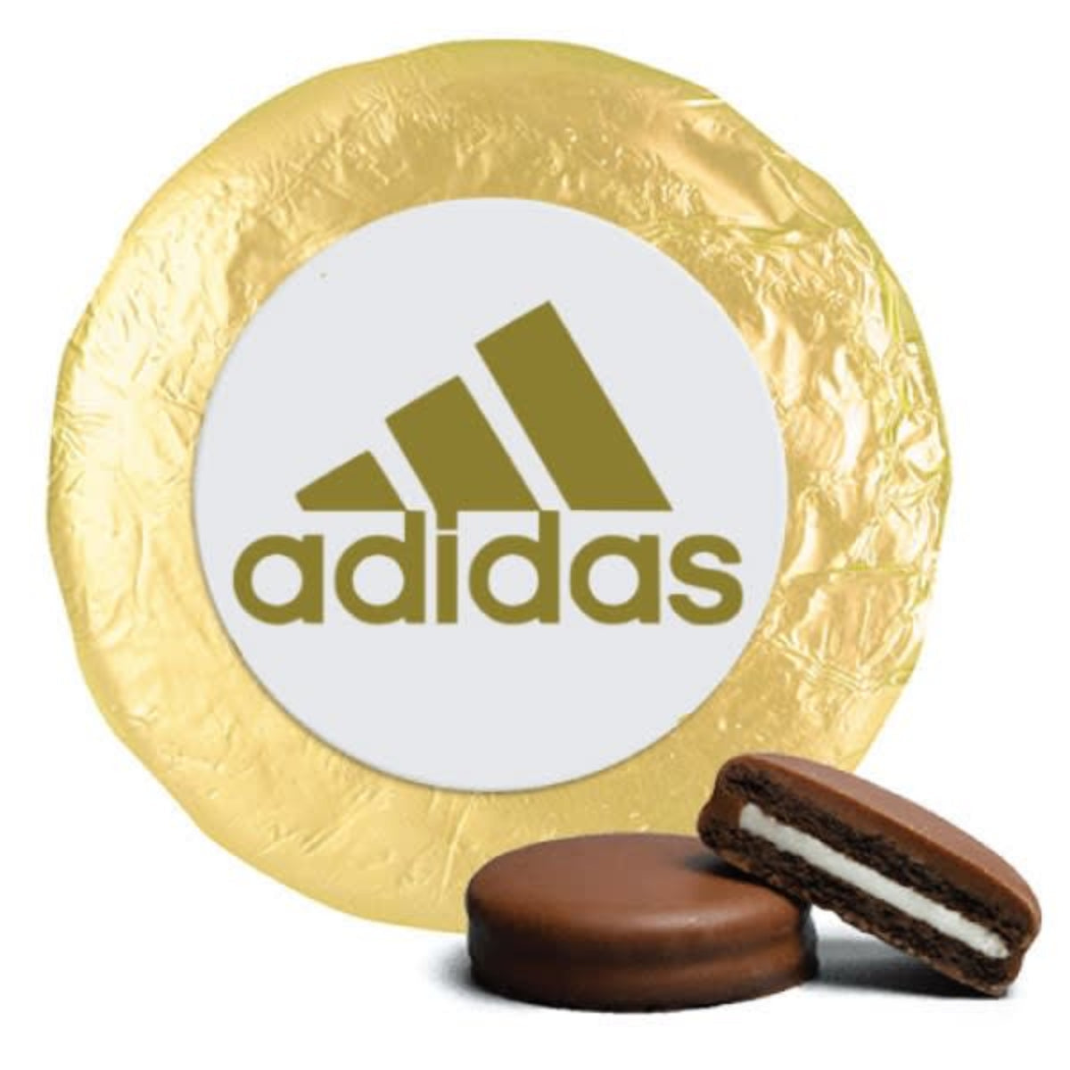 Foil Wrapped Hand Dipped & Decorated Sandwich Cookie- Single with 1.5 Custom Label