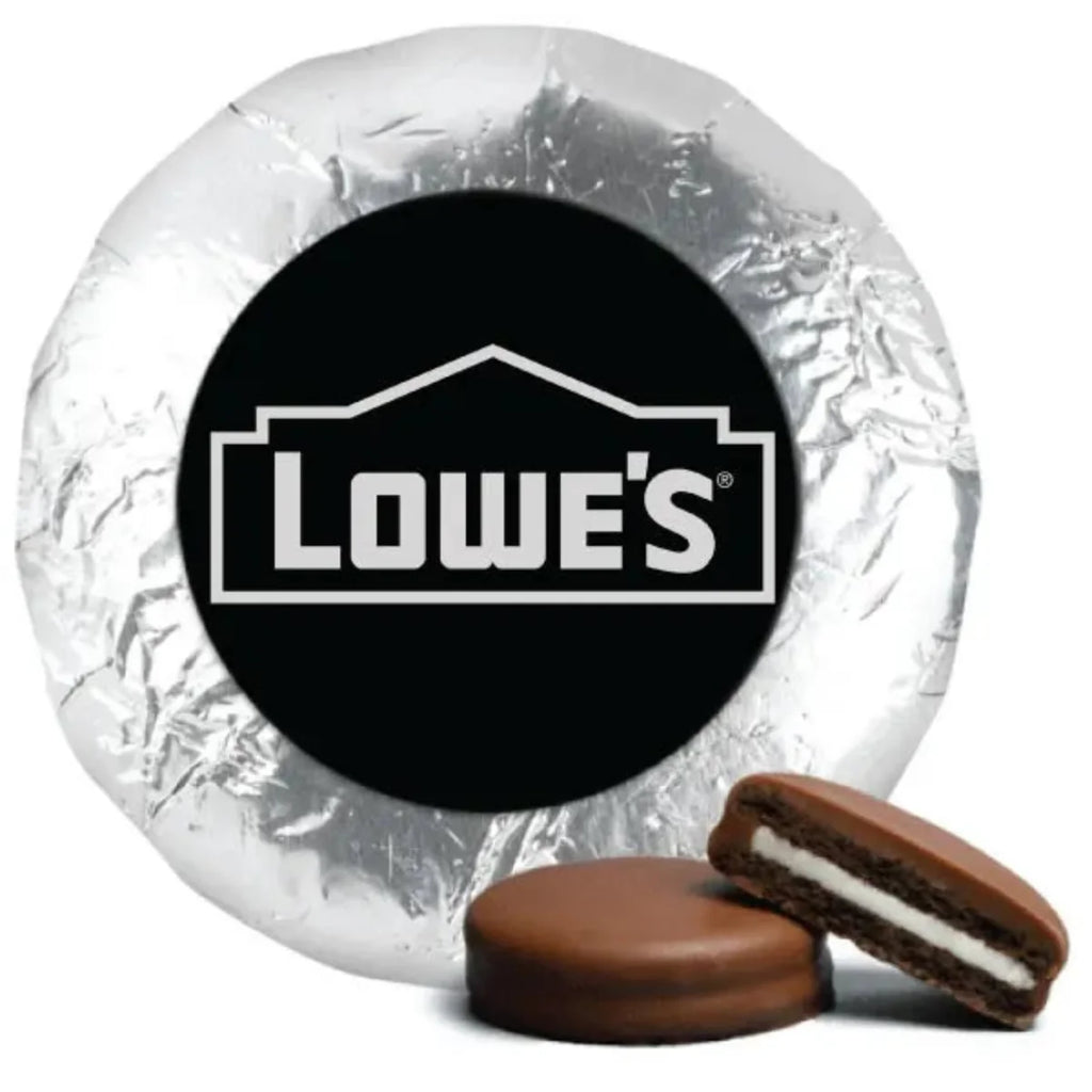 Foil Wrapped Hand Dipped & Decorated Sandwich Cookie- Single with 1.5 Custom Label