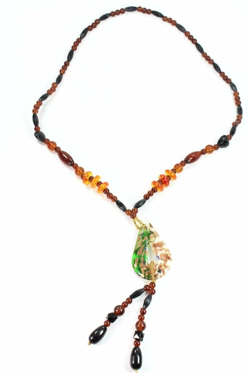 Pear Pendant Glass Teardrop Beaded Necklace Statement